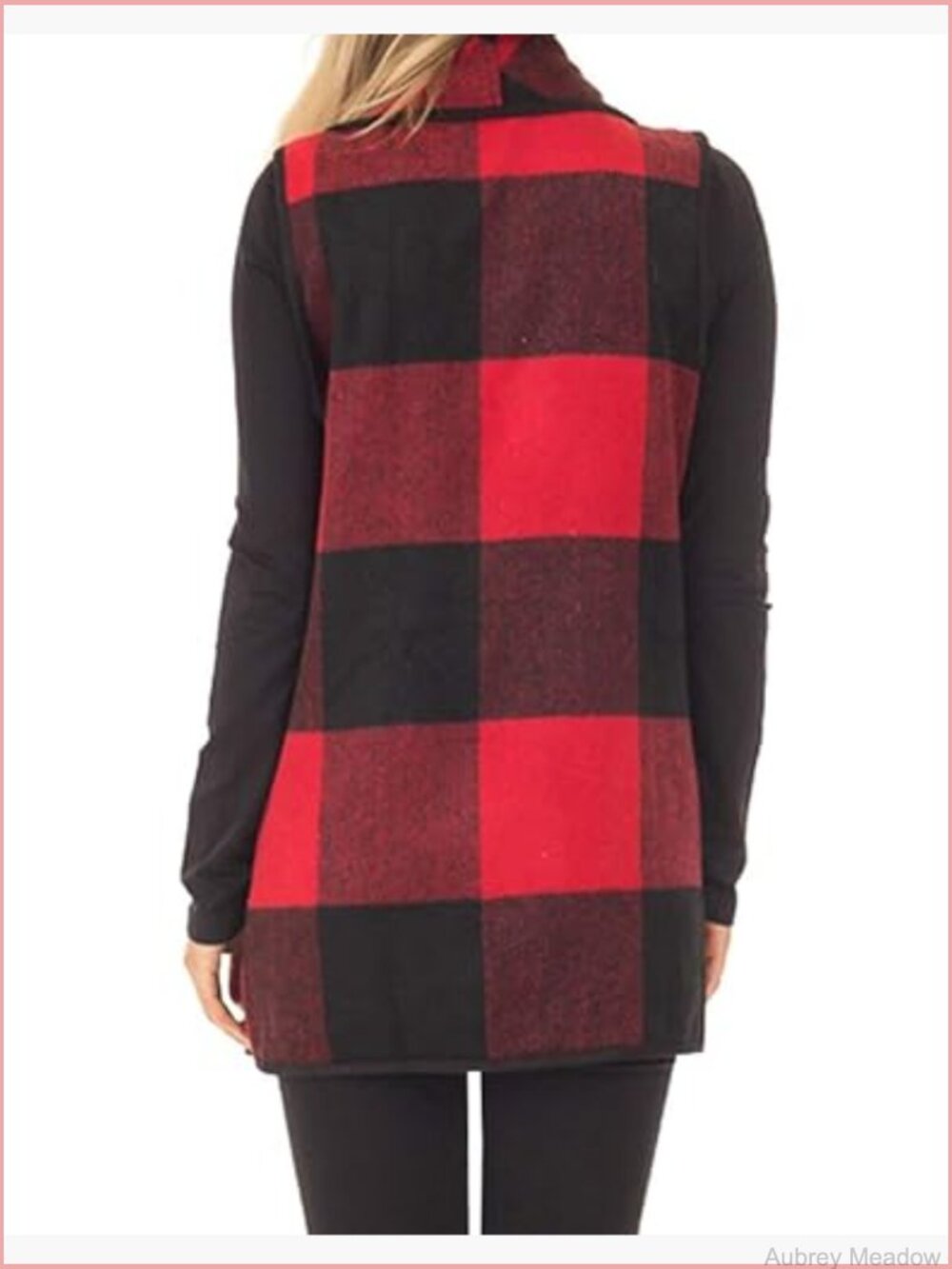 Sleeveless Buffalo Plaid Vest Jacket with Pockets Open Front Cardigan - Picture 3 of 7